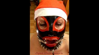Jingle bells New Year's Eve latex Mrs. Claus ring gag dripping deepthroat